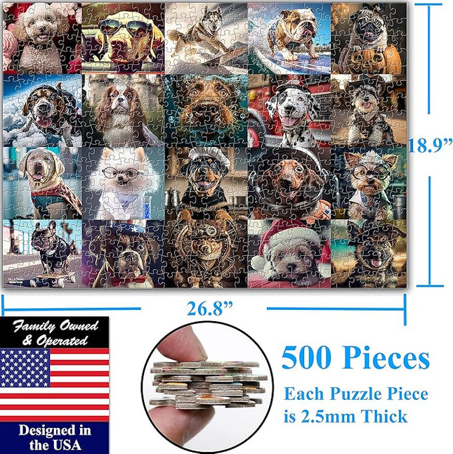 Think2Master Cute Dogs 500 Pieces Jigsaw Puzzle Featuring heartwarming Puppies and Dogs. Fun Teens, Seniors & Families. Great Gift for Kids Ages 13+ Size: 26.8” x 18.9”